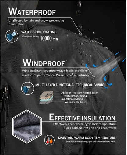 SPOSULEI Mens Skiing Jackets with Hoode Snowboarding Waterproof Fleece Liner Coats Windproof Winter Raincoat Multi Pockets