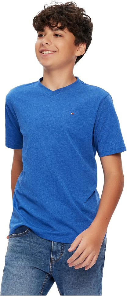 Tommy Hilfiger Boys' Short Sleeve Solid V-Neck T-Shirt, Soft, Comfortable, Relaxed Fit