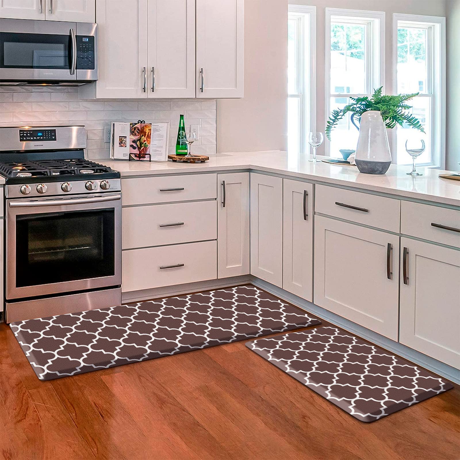 KMAT Kitchen Mat [2 PCS] Cushioned Anti-Fatigue Kitchen Rug, Waterproof Non-Slip Kitchen Mats and Rugs Heavy Duty PVC Ergonomic Comfort Foam Rug for Kitchen, Floor Home, Office, Sink, Laundry,Grey