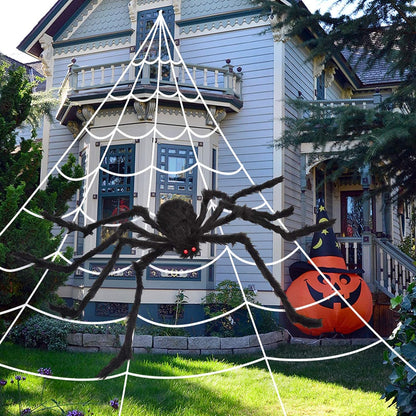 OCATO 200" Halloween Spider Web + 59" Giant Spider Decorations Fake Spiders with Triangular Huge Spiders Web for Indoor Outdoor Halloween Decorations Yard Home Costumes Parties Haunted House Décor