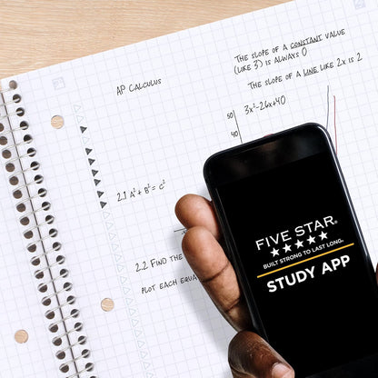 Five Star Spiral Notebook + Study App, 1 Subject, Graph Ruled Paper, 8-1/2" x 11", 100 Sheets, Fights Ink Bleed, Water Resistant Cover, Black (73679)