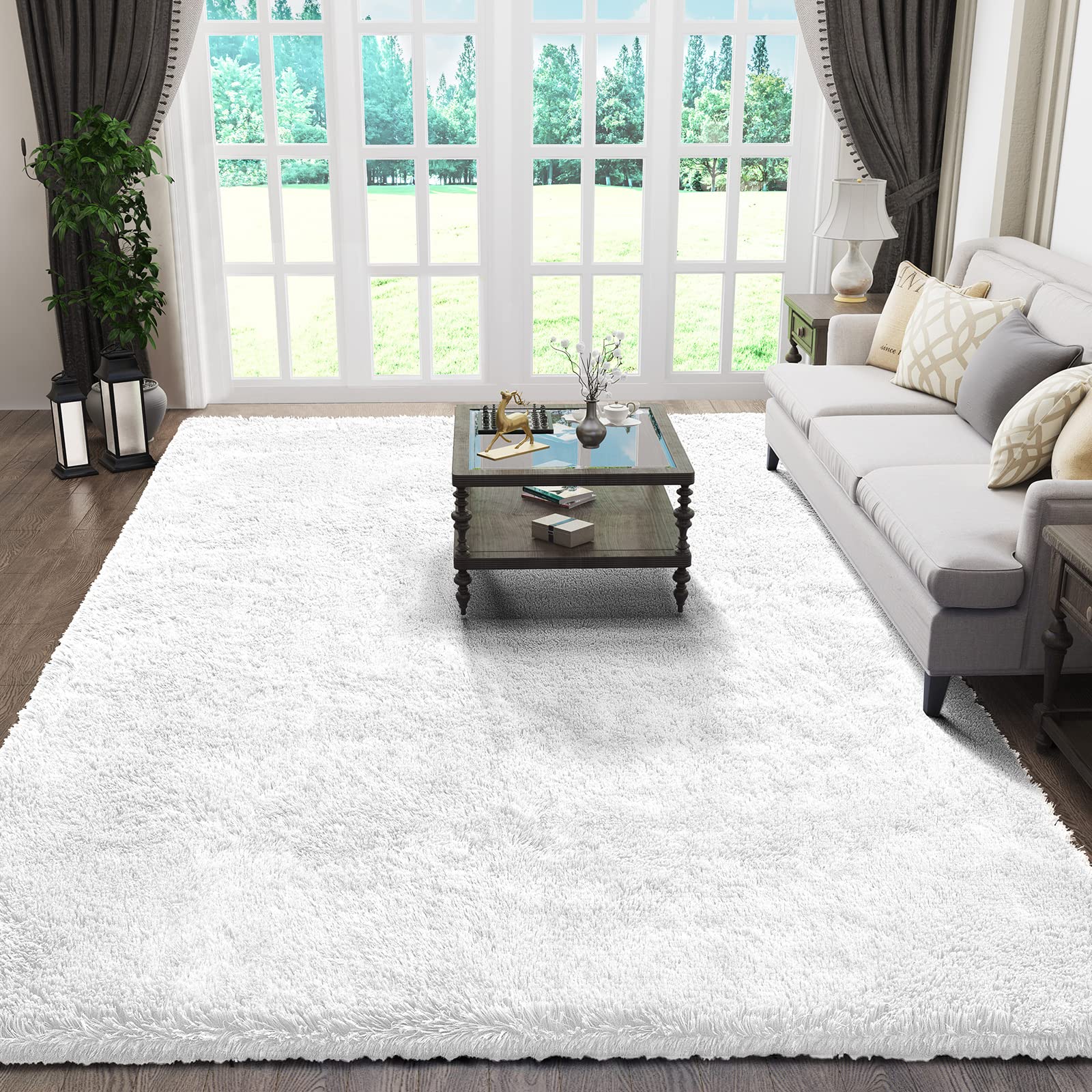 Ophanie Area Rugs for Bedroom Living Room, Grey Fluffy Fuzzy Shag Shaggy Soft Plush Carpet, 4x6 Indoor Floor Gray Rug for Kids Home Dorm Decor Aesthetic