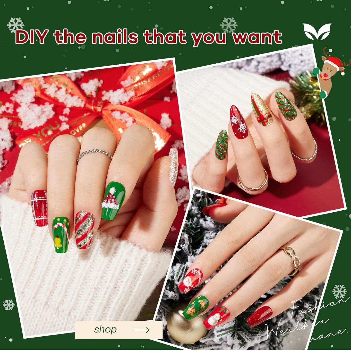Morovan Christmas Nail Polish Set: 2025 Glitter Red Green Gold Silver Fingernail Polish Kit with Sticker Winter Quick Dry Regular Nail Polish Pack Manicure Gifts for Women Girls Holiday Party