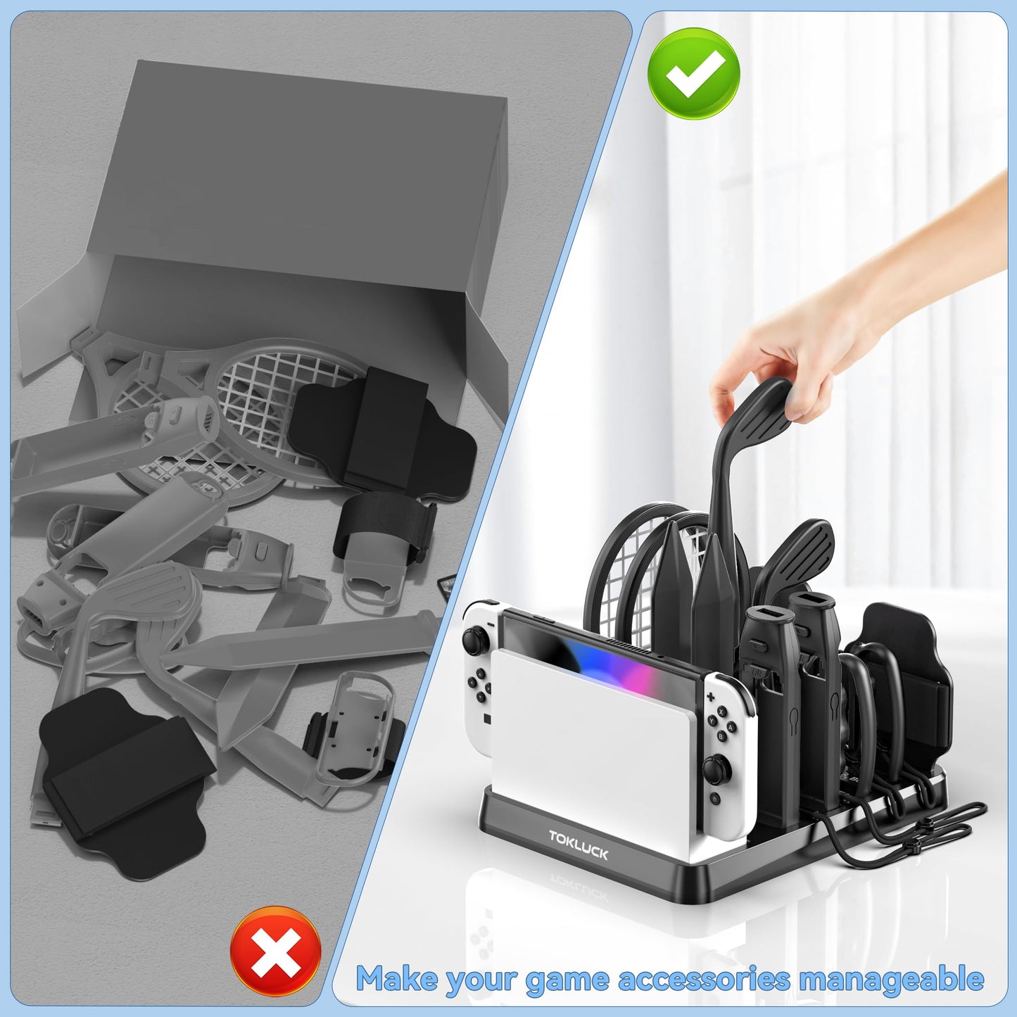 Switch Sports Accessories Kit with Storage Station - Compatible with Switch/OLED & Joy-con, Ideal for Family Sports Party Game Storage and Organization Wii U PS3 Interactive Gaming Figures