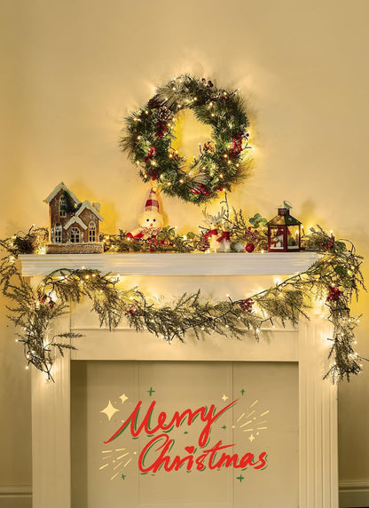 Brightown Pre-lit Christmas Garland with Lights, 6 Feet 20 LED Battery Operated Christmas Lights with Pine Cones, Berry, Eucalyptus Leaves, Indoor Christmas Decorations for Stairs, Fireplace, Door