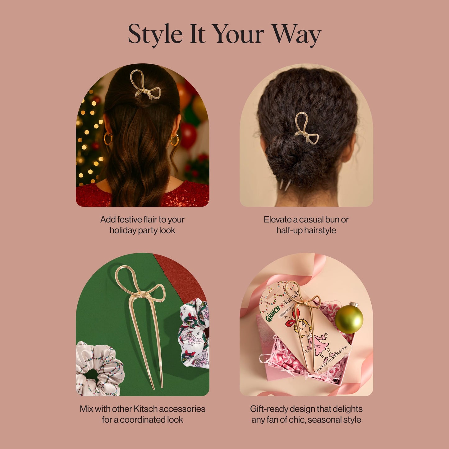 Kitsch Metal French Hair Pin for Women - Elegant Hair Accessories, Ideal for Buns & French Twist, Designed for a Secure, Comfortable Fit | Ideal Gifts for Women - Hematite