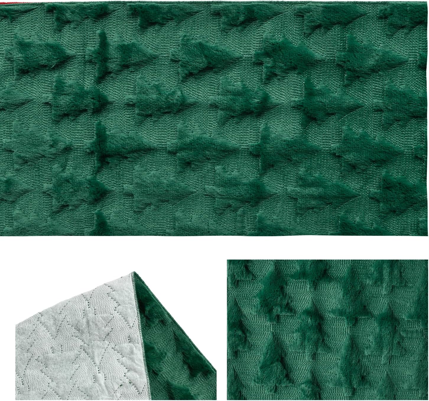 Artoid Mode Christmas Trees Green Soft Plush Faux Fur Jacquard Christmas Table Runner, Holiday Kitchen Dining Table Decoration for Home Party Decor 13x72 Inch