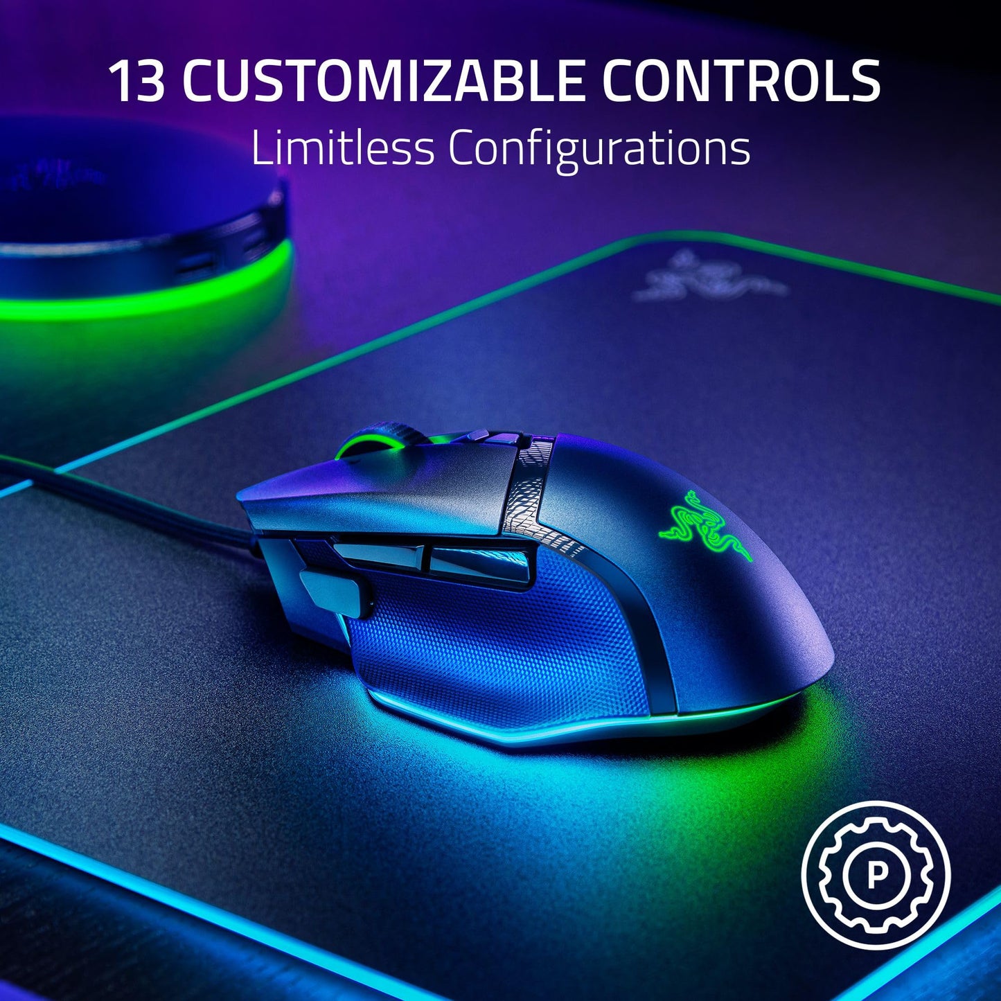 Razer Basilisk V3 35K Wired Ergonomic Gaming Mouse : HyperScroll Tilt Wheel - 35K DPI Optical Sensor Gen 2-13 Customizable Controls - Chroma RGB - Optical Switches Gen 3 - Speedflex Cable