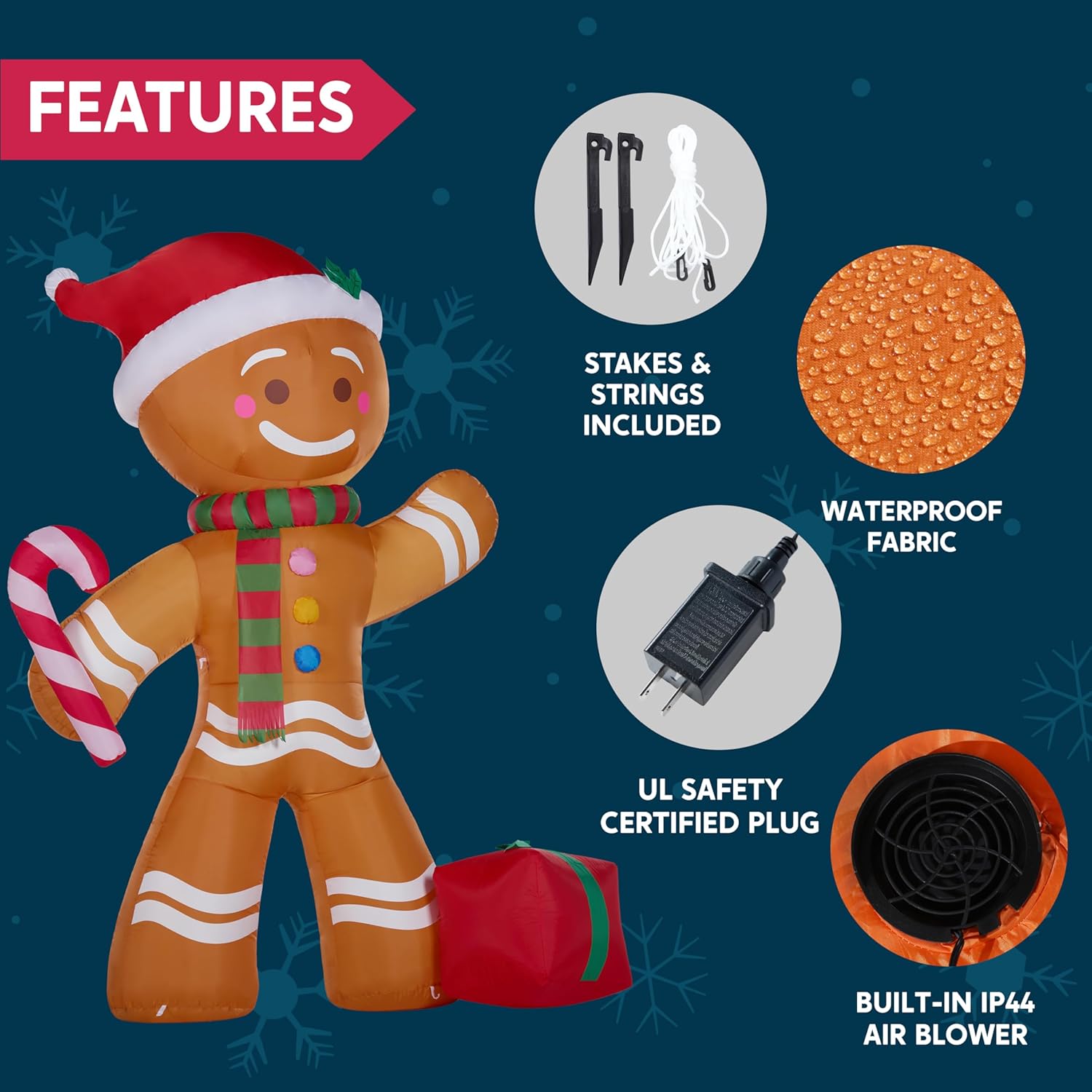 Joiedomi 8 FT Christmas Inflatables Gingerbread Man with Candy Cane, Christmas Blow Ups Gingerbread Inflatable Yard Decoration with Build-in LEDs for Xmas, Party, Outdoor, Yard, Garden, Lawn Décor