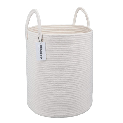 Cotton Rope Laundry Basket Hamper for Girls Kids Baby Nursery Hamper Bin Woven Storage Basket for Living Room Girls room Boho Tall Rope Baskets for Blanket Toys Large light pink
