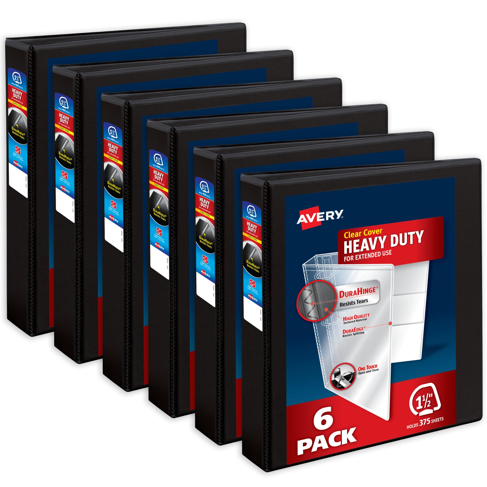 Avery Heavy-Duty View 3 Ring Binder, 1" One Touch Slant Rings, Holds 8.5" x 11" Paper, 1 Black Binder (05300)
