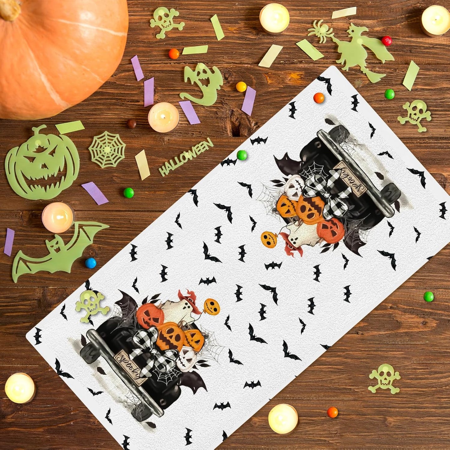 4 Pcs Halloween Kitchen Towels 15.7x23.6 Inches Funny Hand Towels for Bathroom Spooky Boo Ghost Halloween Bathroom Decortions Pumpkin Bat Ghost Truck Dish Cloths Housewarming Gift for Home Wall Decor