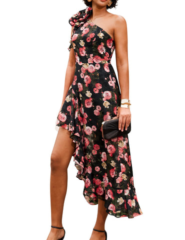 GRACE KARIN Womens Summer One Shoulder Sleeveless Dresses Floral Flowy Ruffle High Low Wedding Guest Maxi Sundresses