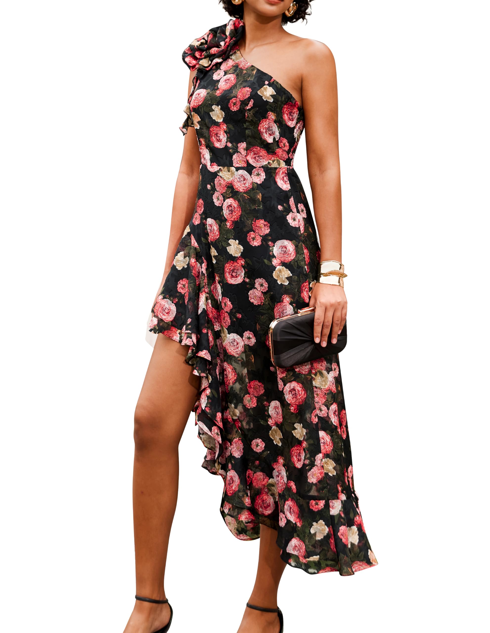 GRACE KARIN Womens Summer One Shoulder Sleeveless Dresses Floral Flowy Ruffle High Low Wedding Guest Maxi Sundresses