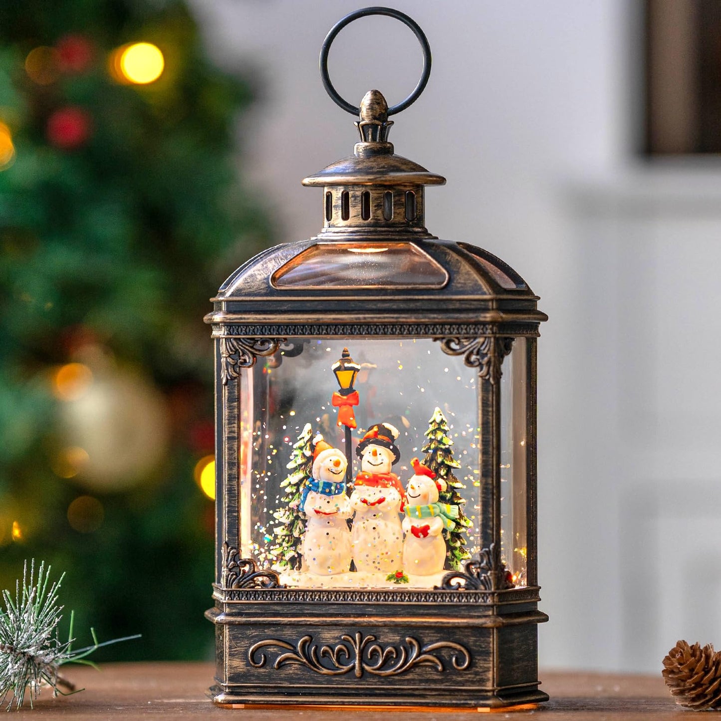 Christmas Snow Globe Swirling Glittering Nativity Scene with Music, USB Lined/Battery Operated Lighted Water Lantern for Christmas Festival Decoration Gifts