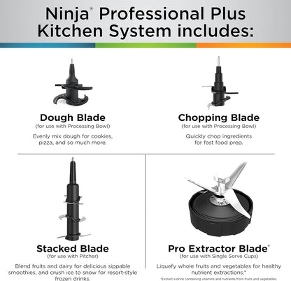 Ninja BN801 Professional Plus Kitchen System, 1400 WP, 5 Functions for Smoothies, Chopping, Dough & More with Auto IQ, 72-oz.* Blender Pitcher, 64-oz. Processor Bowl, (2) 24-oz. To-Go Cups, Grey