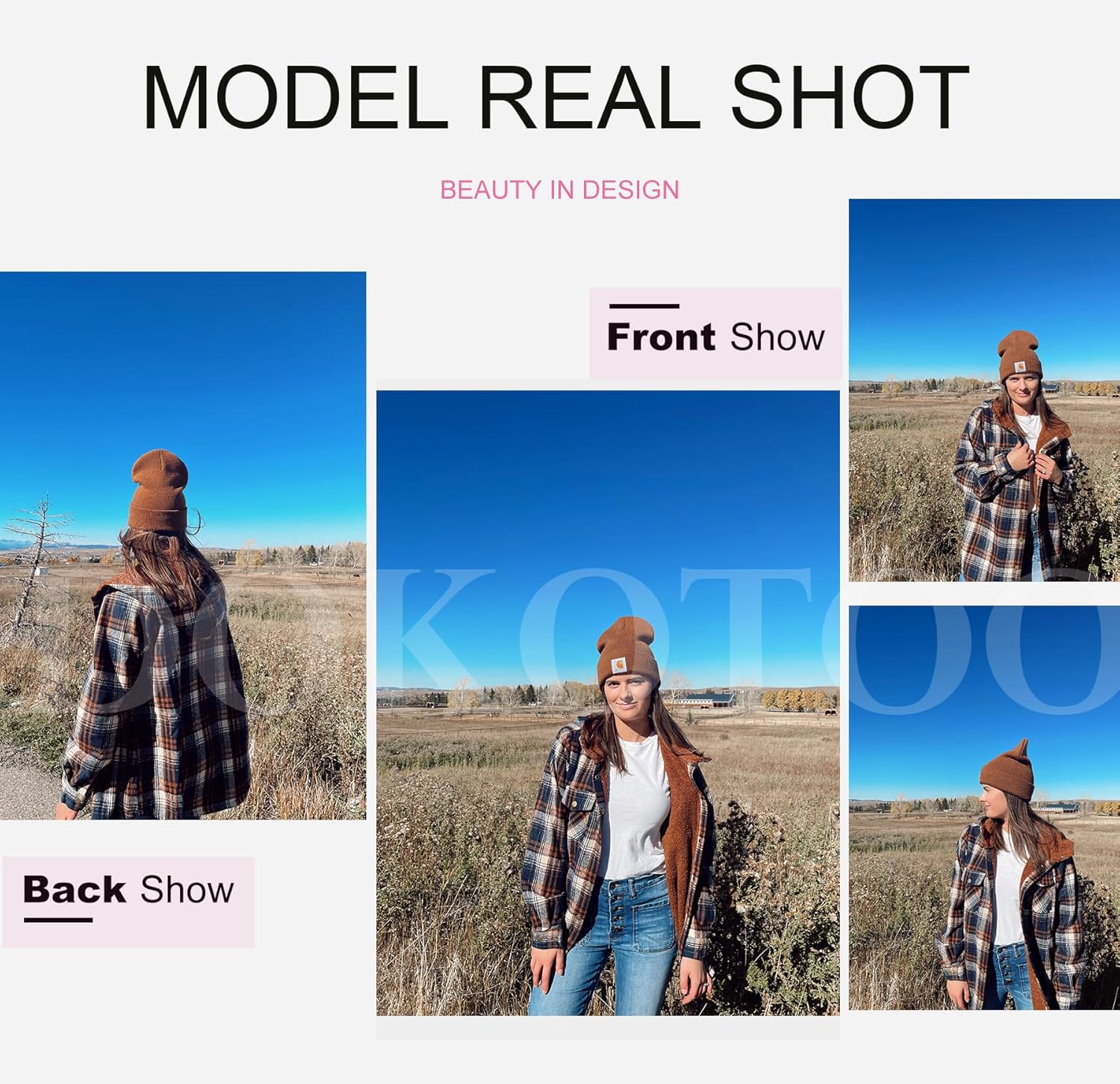 Dokotoo Womens Plaid Shacket Jacket Long Sleeve Button Down Fleece Hooded Jackets Warm Coat