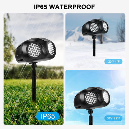 Christmas Snow Projector Lights, Dynamic Rotating Snowflake Projection Light Outdoor, IP65 LED Snow Spotlight Lightning for Halloween Xmas New Year Party Wedding Holiday Garden Decor