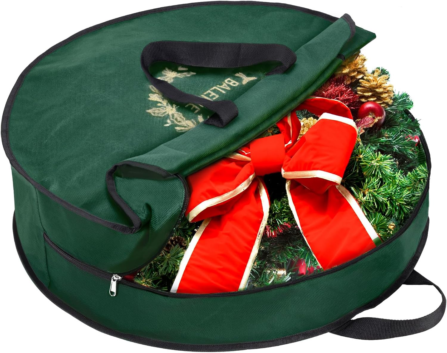 BALEINE 1 Pack Wreath Storage Container, Christmas Wreath Storage Bag with Reinforced Handle for Holiday Xmas (Green, 24"X8")