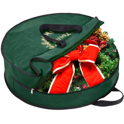 BALEINE 1 Pack Wreath Storage Container, Christmas Wreath Storage Bag with Reinforced Handle for Holiday Xmas (Green, 24"X8")