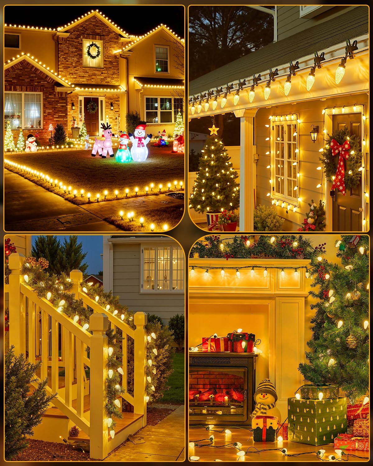C9-Christmas-Lights-Outdoor,85FT 110LED String Lights with 8 Lighting Mode,Waterproof Connectable UL Certified Warm White C9-Led-Christmas-Light-Decorations for House Yard Patio Roof Garden Decor