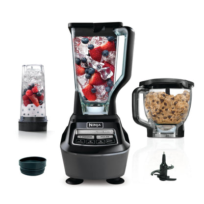 Ninja Blender, Mega Kitchen System, 1500W, 4 Functions for Smoothies, Processing, Dough, Drinks & More, with 72 Blender Pitcher, 64 Processor Bowl, 2 Nutri Cups + Lids, Black, BL770