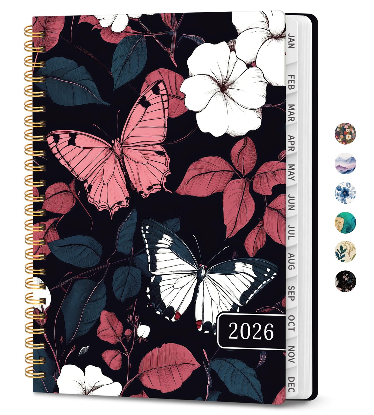 Hardcover 2026 Planner, Weekly and Monthly Calendar, Jan - Dec 2026 Planner Book with Tabs for Women, Inner Pocket, Spiral Bound, Perfect for Office/Home/School Supplies, Petals, A5, 6.3" x 8.5"