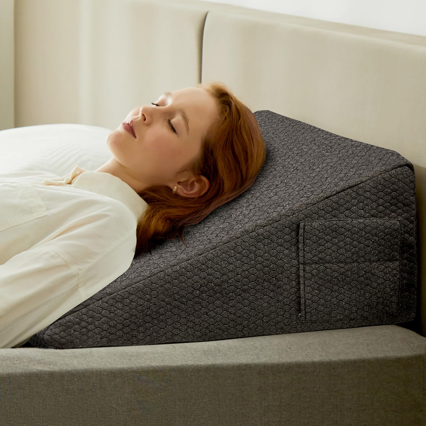 Bedluxe Wedge Pillow,10 inch Bed Wedge Pillow for Headboard, Pillow Wedge for Acid Reflux Relief, Sleeping, After Surgery, Snoring, Gerd, Triangle Pillow Wedge - Cooling Memory Foam Top, Grey