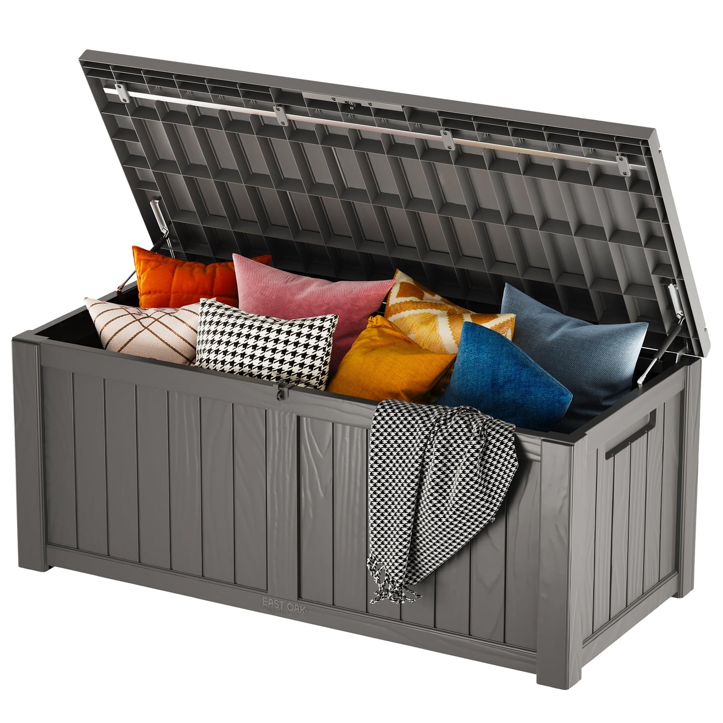 EAST OAK Outdoor Storage Box, 31 Gallon Deck Box Indoor and Outdoor Use, Waterproof Resin Storage Bin for Package Delivery, Patio Cushions, Gardening Tools, Lockable, UV Resistant, Grey