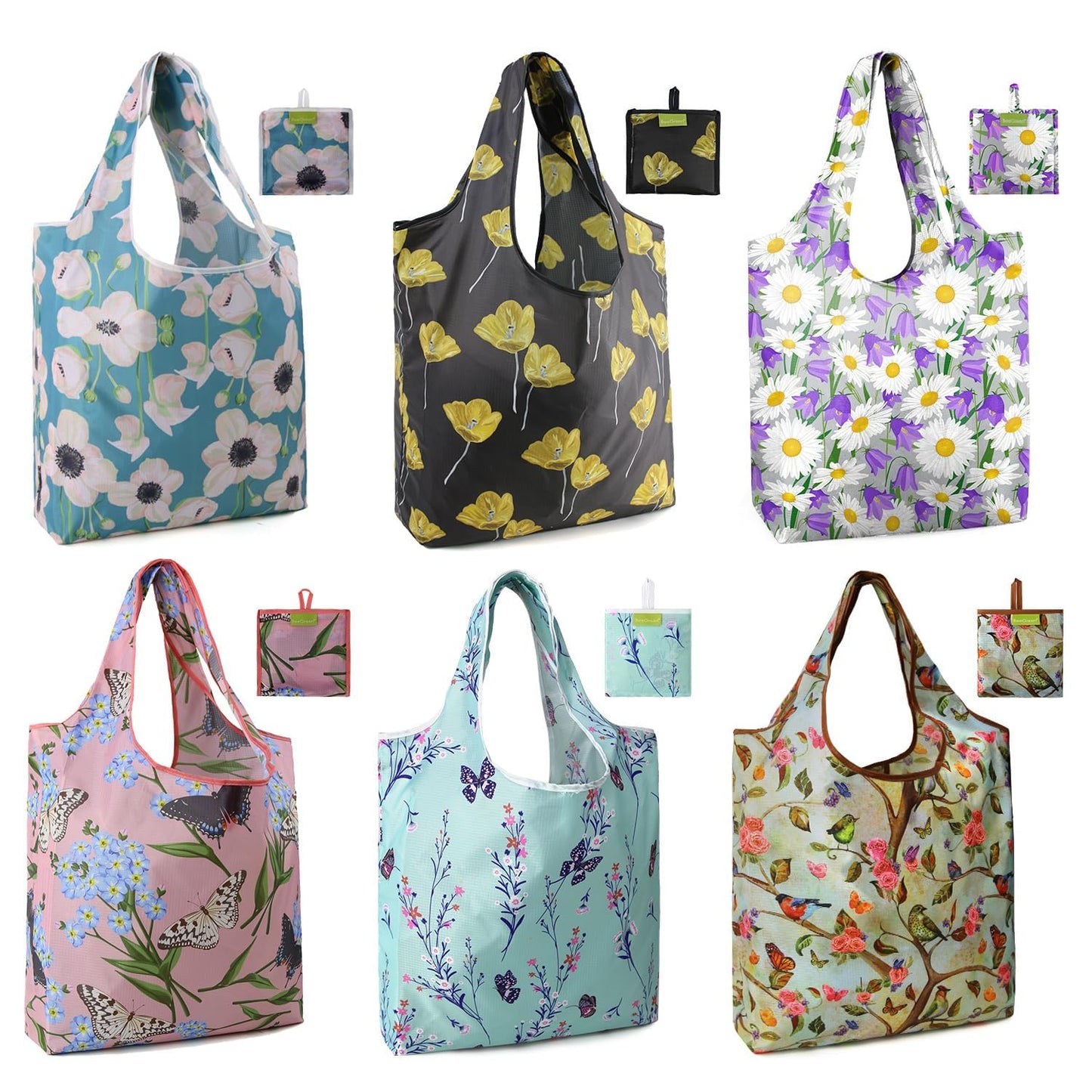 BeeGreen Christmas Reusable Gift Bags,6 Pack Large Holiday Tote Foldable Cloth Bag for Women, Cute Grocery Storage for Xmas Gifts Market Shopping, Washable Collapsible Reusable Bags with Handles​