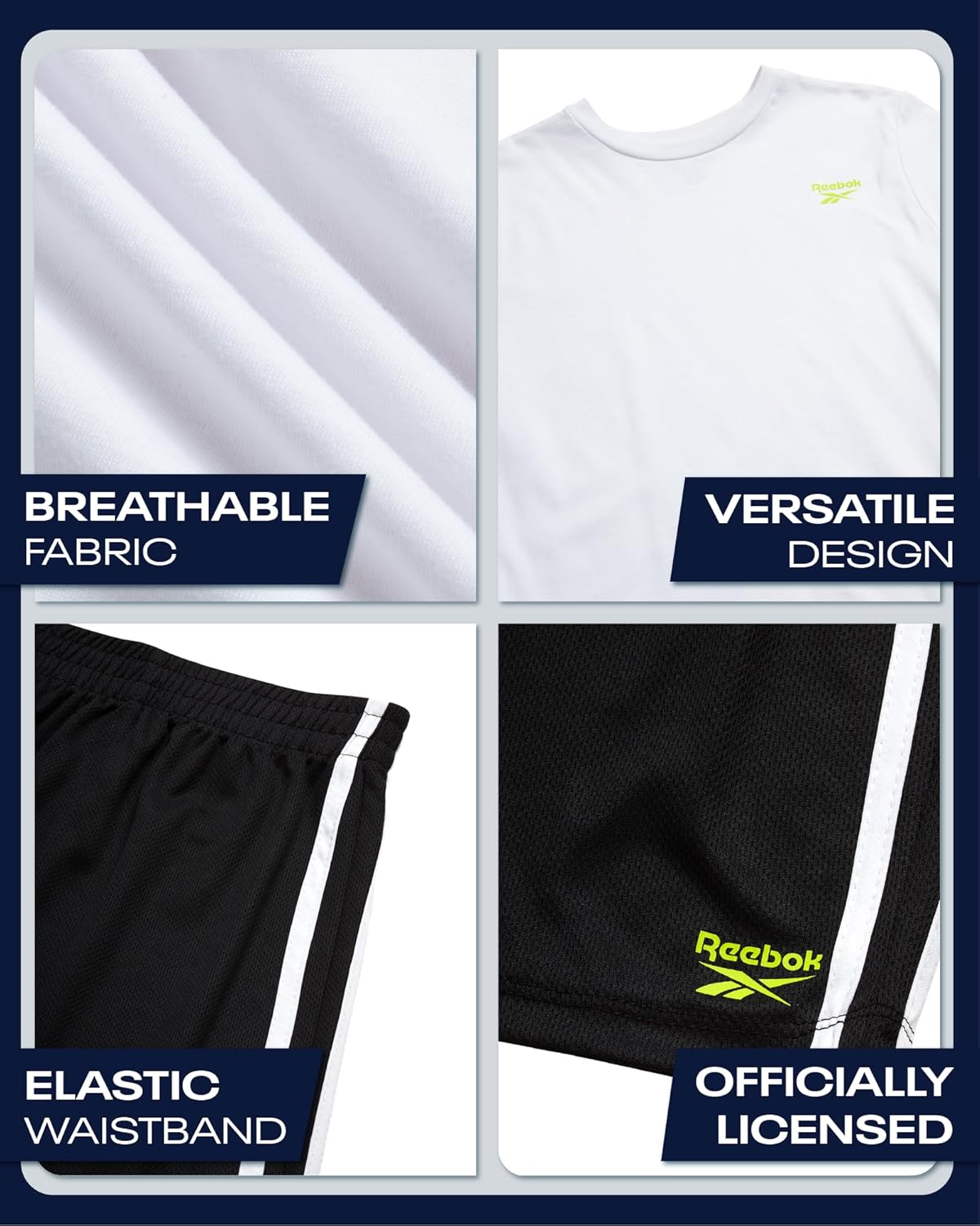 Reebok Boys Athletic Shorts Set - 2 Piece Summer Clothes Outfit with Graphic Tee and Boys Basketball Shorts for Active Kids