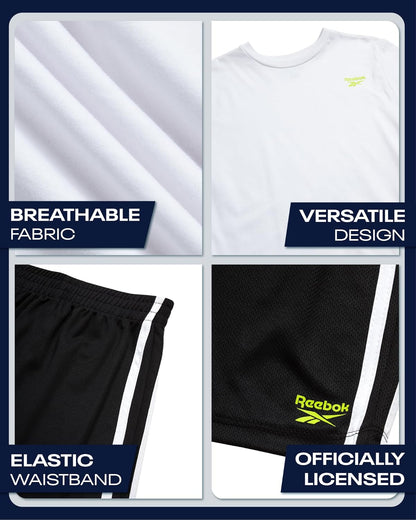 Reebok Boys Athletic Shorts Set - 2 Piece Summer Clothes Outfit with Graphic Tee and Boys Basketball Shorts for Active Kids