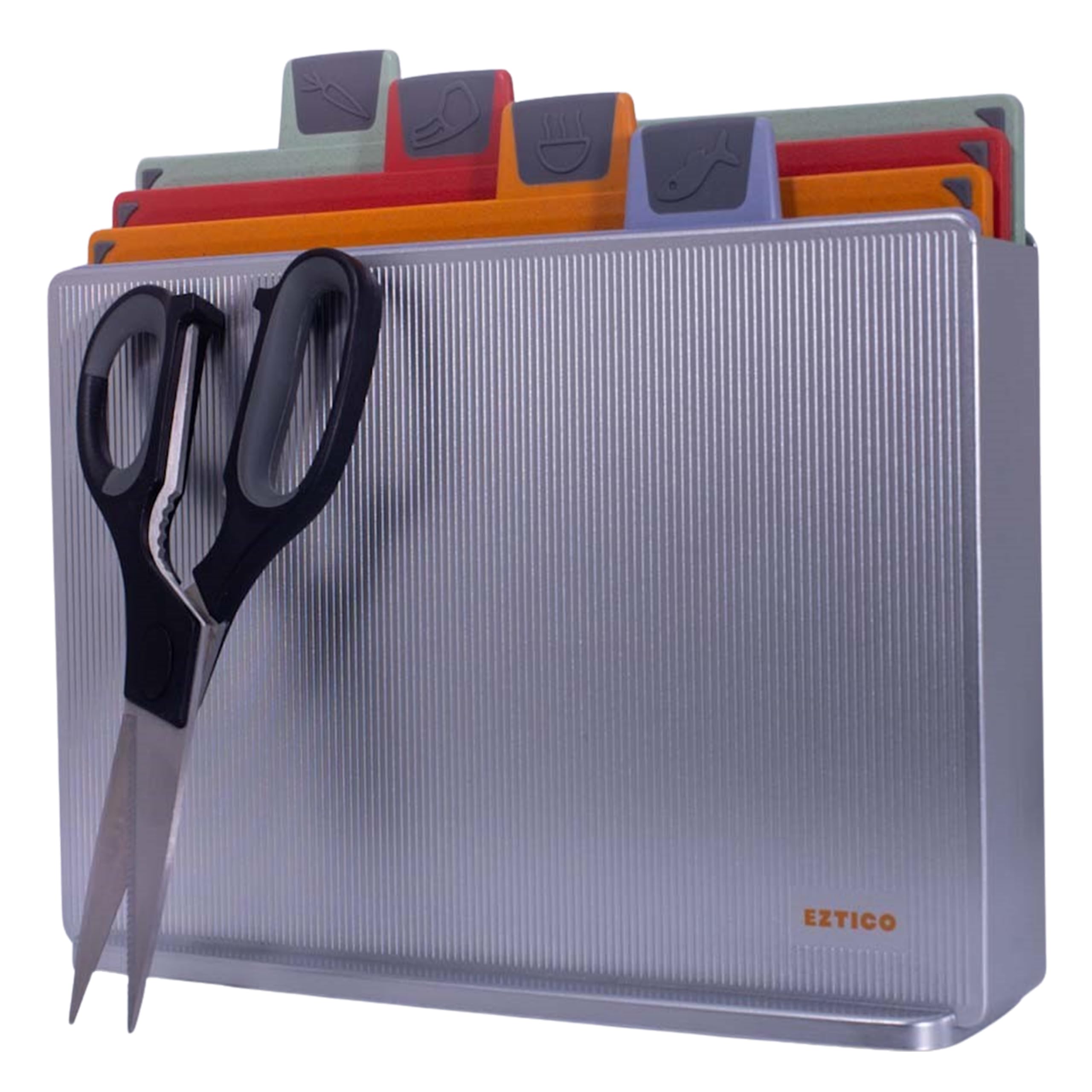Cutting Board Set: 4-Piece Color-Coded, Non-Slip, BPA-Free, Perfect kitchen essentials for new home, Dishwasher Safe with Premium Scissors and Chopping Board Organizer, Quality kitchen stuff.
