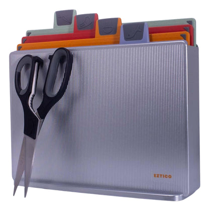 Cutting Board Set: 4-Piece Color-Coded, Non-Slip, BPA-Free, Perfect kitchen essentials for new home, Dishwasher Safe with Premium Scissors and Chopping Board Organizer, Quality kitchen stuff.