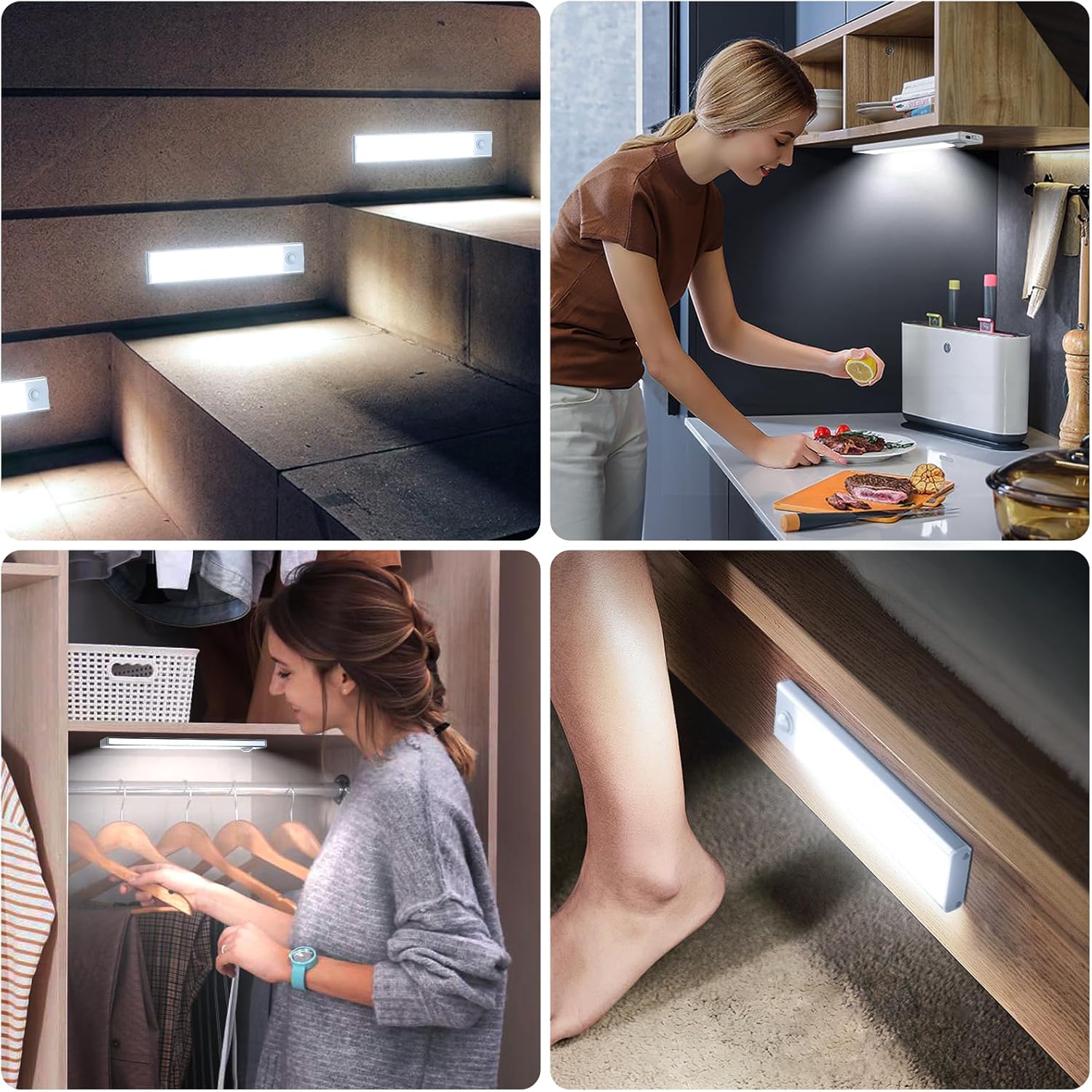 6 Pack Under Cabinet Lights Wireless, 32 LED Motion Sensor Light Indoor Rechargeable Magnetic Closet Lights Battery Operated, Under Counter Lights for Kitchen, Wardrobe, Hallway, Stairs