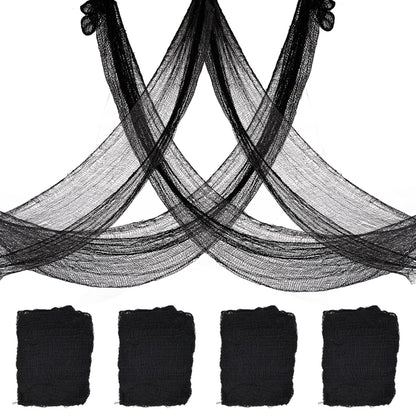 4 Pack Halloween Creepy Cloth Decorations, 30X72 Inch Black Scary Halloween Gauze Cloths, Spooky Cloth for Haunted House, Outdoor Patio, Garden, Halloween Indoor Wall Windows Black Cheesecloth Decor