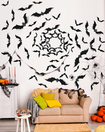 120 Pcs Halloween Decorations 3D Bats Decor, 4 Sizes Scary Halloween Decor Indoor Bat Stickers Decorations for Bedroom Bathroom Door Wall Party Decoration