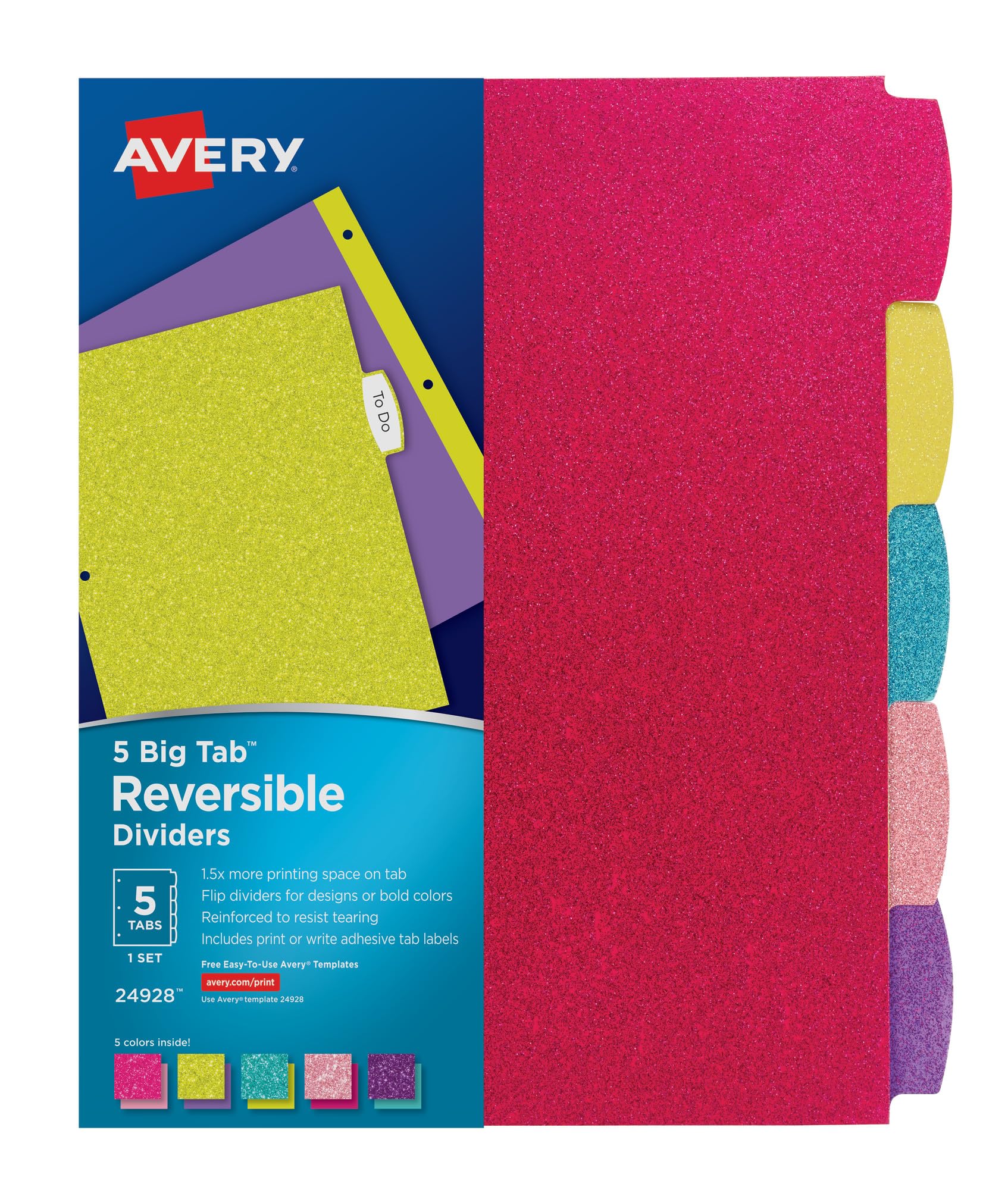 Avery Luxe Collection Holographic Big Tab Fashion Dividers for 3 Ring Binders, 5 Tab Set, Confetti Pattern, 1 Set (24929)
