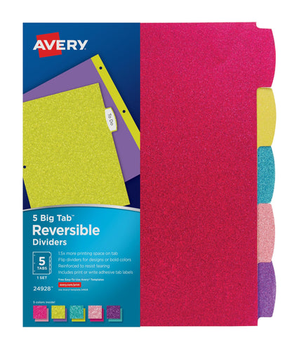 Avery Luxe Collection Holographic Big Tab Fashion Dividers for 3 Ring Binders, 5 Tab Set, Confetti Pattern, 1 Set (24929)