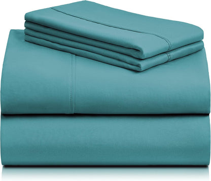 LuxClub 4 PC Queen Sheet Set, Breathable Luxury Bed Sheets, Deep Pockets Wrinkle Free Cooling Sheets Machine Washable Hotel Bedding Silky Soft - Teal Queen
