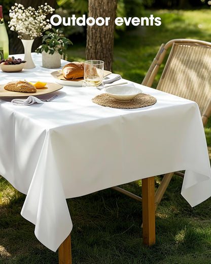 Pureegg Plastic Table Cloth Disposable 10 Pack, 54 x 108 Inch Table Cloths, Party, Picnic, Wedding, Decorative Tablecloths, Rectangle, White Plastic Cover, Leakproof & Sturdy, White