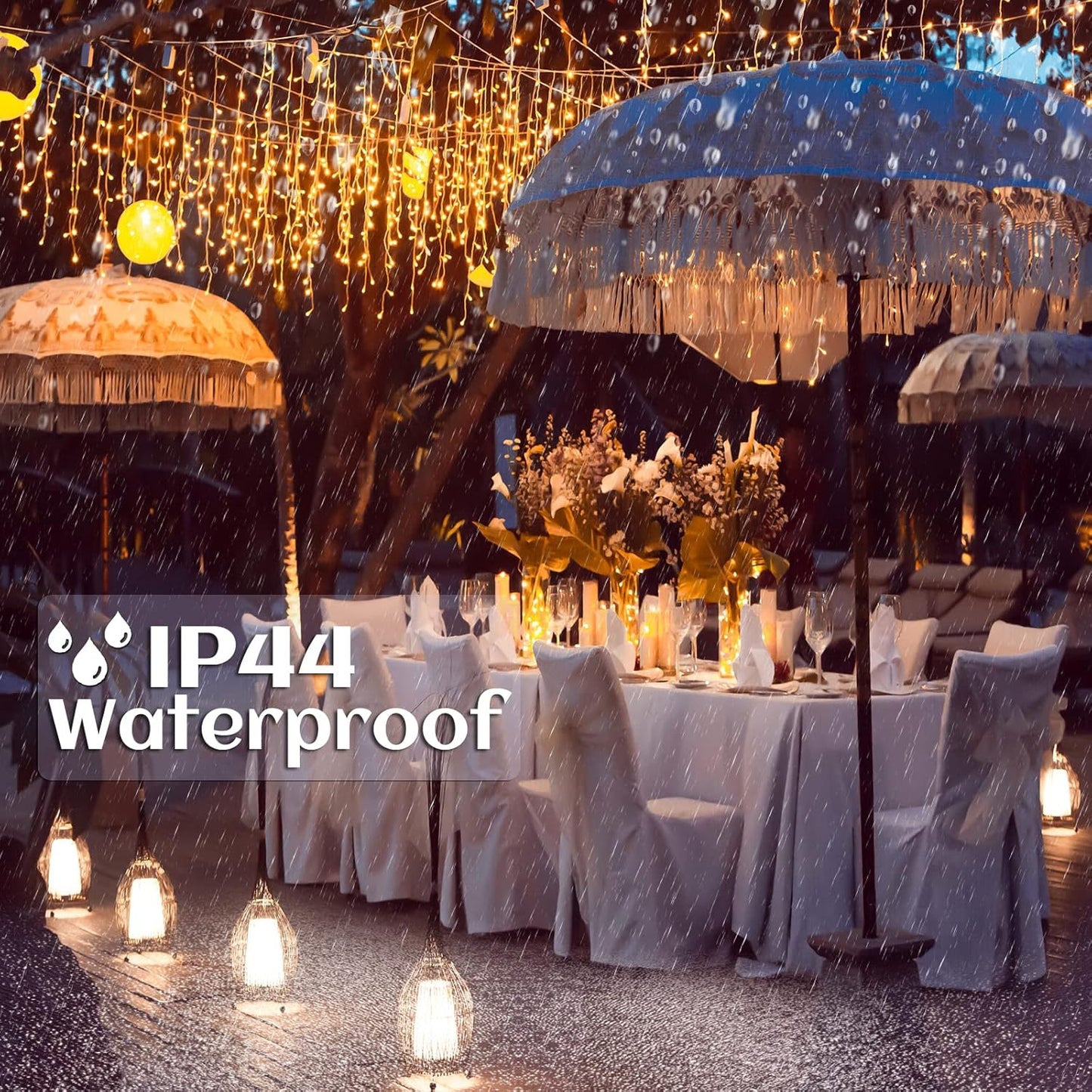 66ft Icicle Lights for Outside - 640 LED Christmas Lights Outdoor with 120 Drops 8 Modes, Plug in Twinkle Light Outside for Holiday Wedding Party Tree Room Indoor Thanksgiving Decoration, Warm White