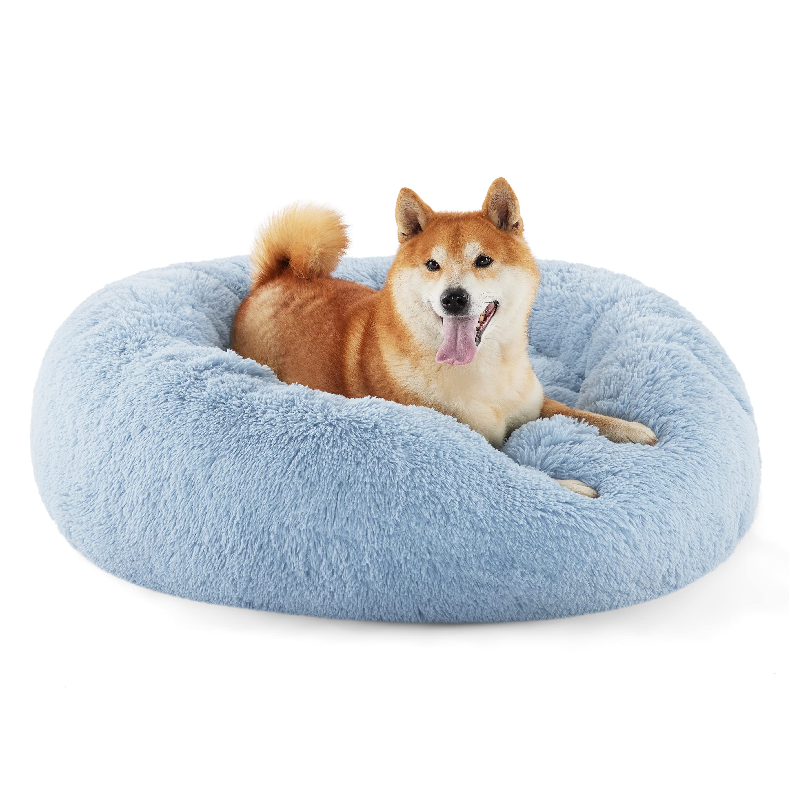 Bedsure Calming Dog Bed for Small Dogs - Donut Washable Small Pet Bed, 23 inches Anti-Slip Round Fluffy Plush Faux Fur Large Cat Bed, Fits up to 25 lbs Pets, Camel