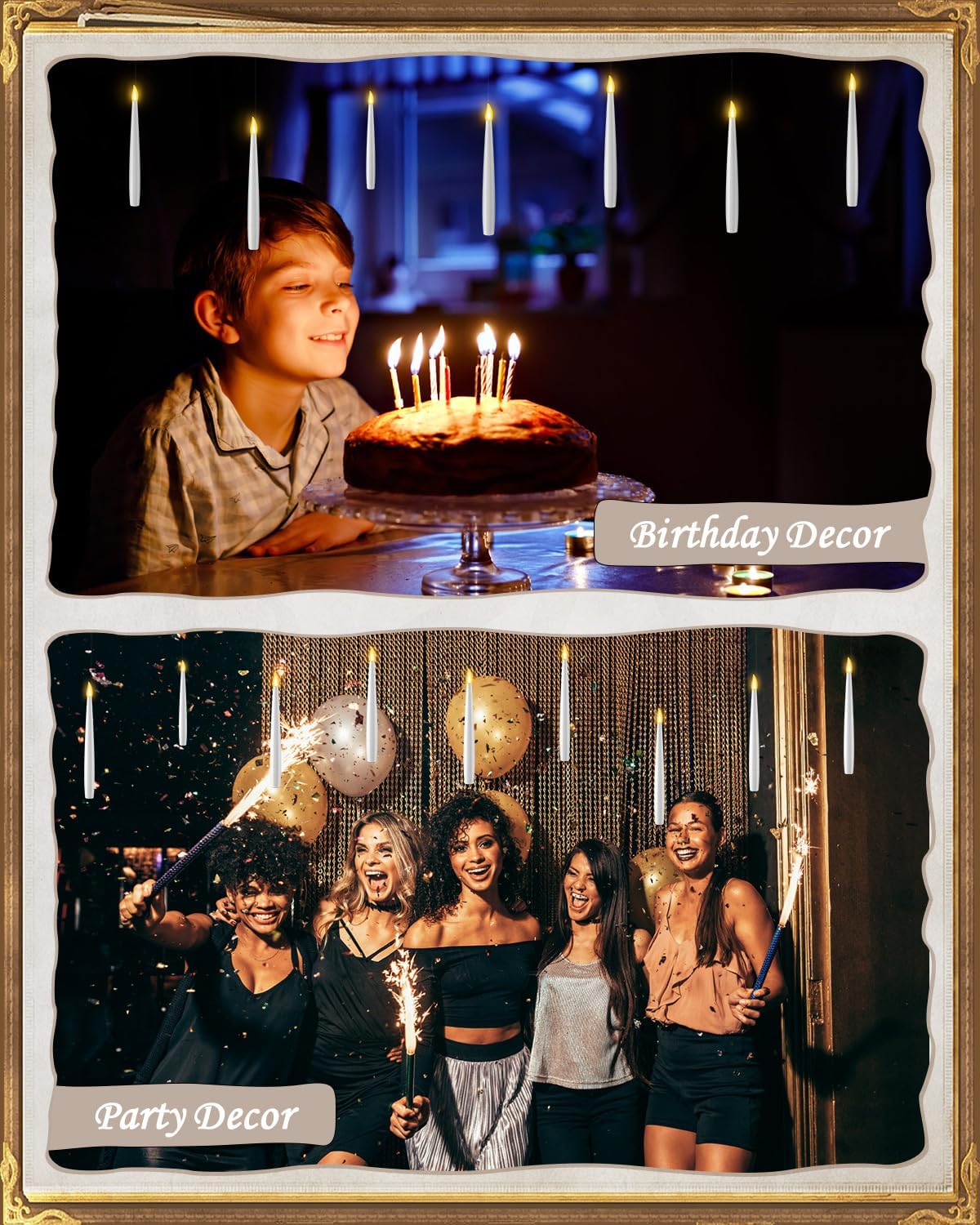 Floating Candles with Wand 10PCs - Magic Hanging Candles Halloween Decorations Flameless Taper Candles with Remote, Floating Lights Gifts for Window Home Bedroom Wedding Birthday Party Indoor Decor