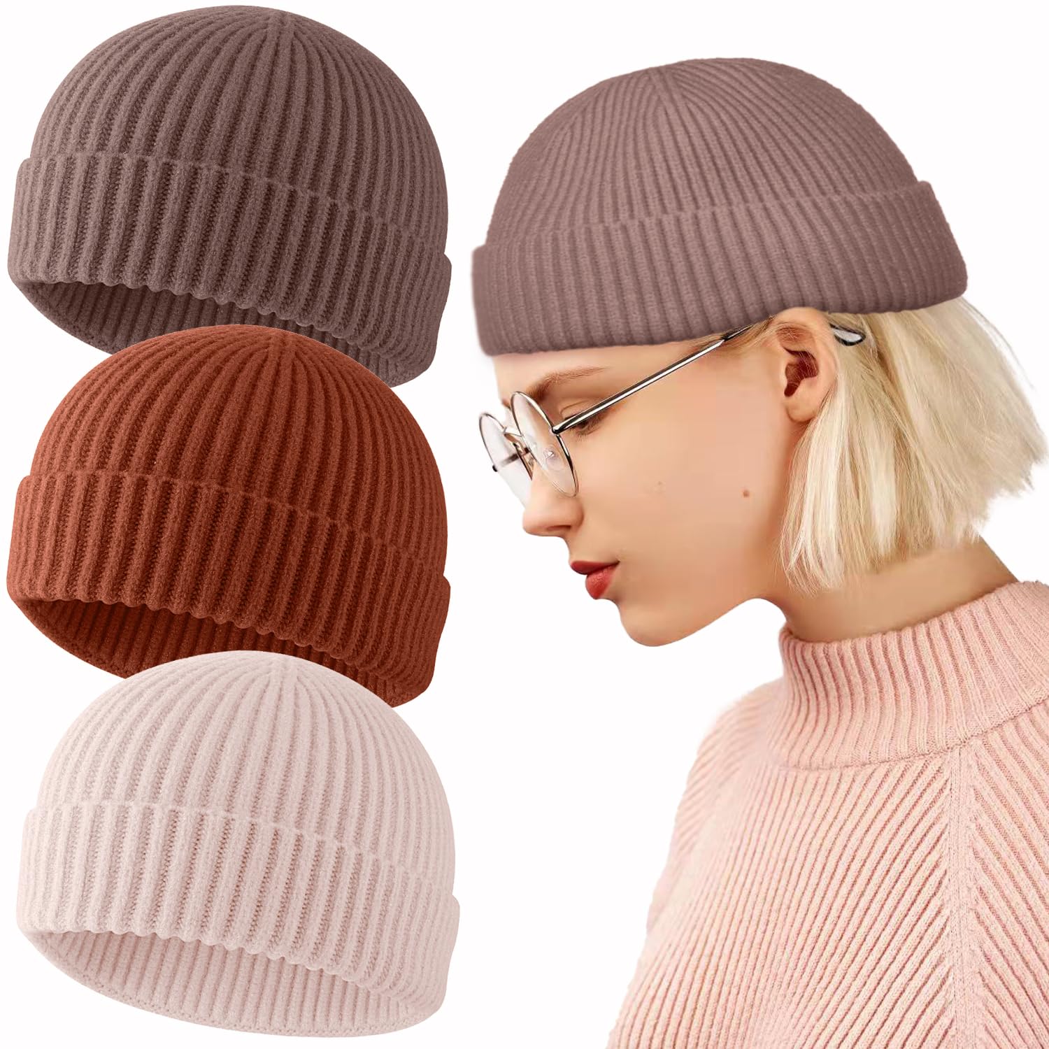 ROYBENS Swag Wool Knit Cuff Short Fisherman Beanie for Men Women, Winter Warm Hats