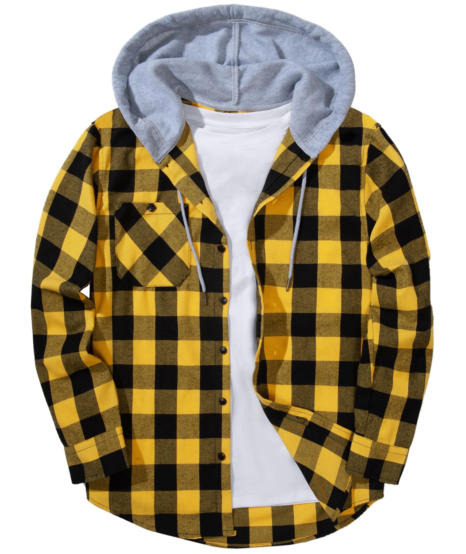 ZITY Men's Flannel Hoodie Shirts Casual Button Down Plaid Shirt Jackets for Men Long Sleeve Stylish Hooded with Pocket