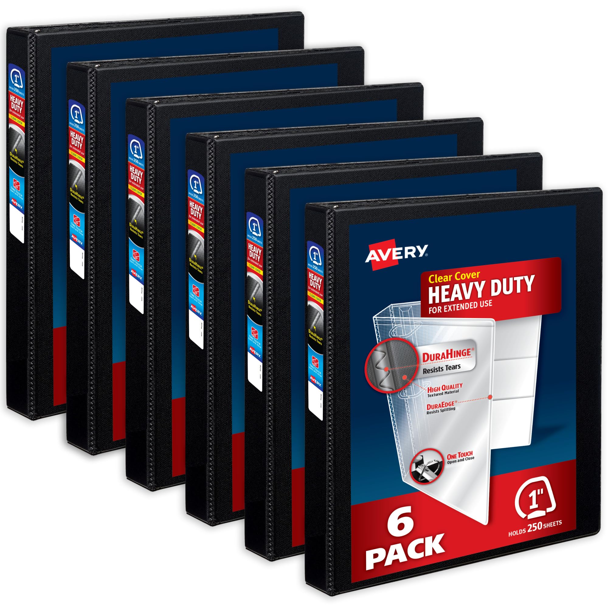 Avery Heavy-Duty View 3 Ring Binder, 1" One Touch Slant Rings, Holds 8.5" x 11" Paper, 1 Black Binder (05300)