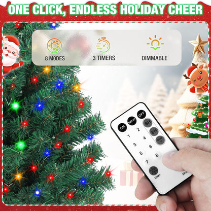 Prelit Christmas Tree 6ft with Remote Control, 8 Light-Modes Artificial Christmas Trees with Lights, Xmas Tree with 1000 Thick Branch Tips & 250 Lights, Easy Assembly Holiday Décor for Home
