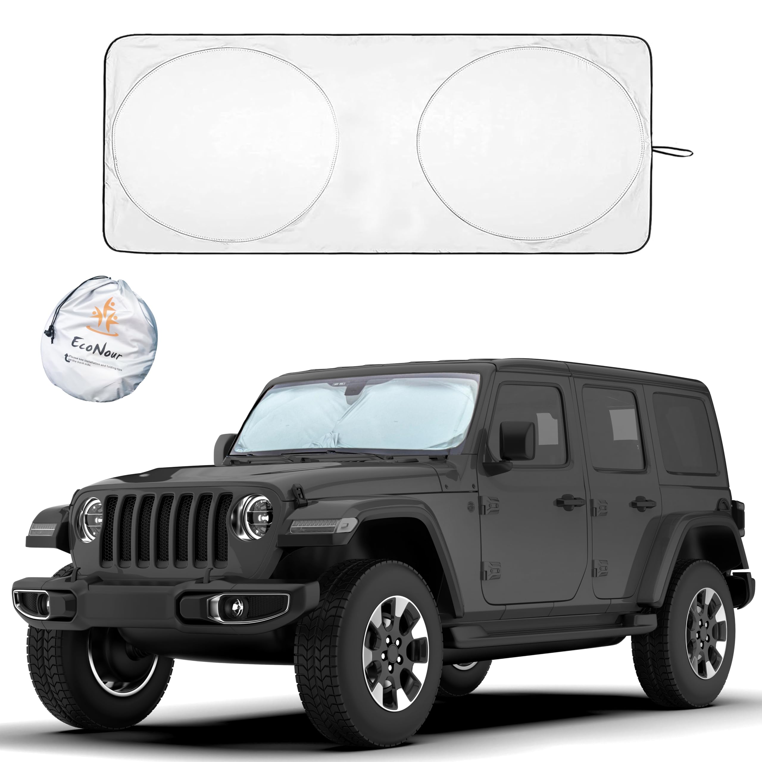 EcoNour Car Windshield Sunshade | Blocks 99% Heat & Keeps Interior Cool | Universal Fits Cars, SUVs, Trucks | Automotive Sun Screen, Visor & Car Accessories for Summer | Medium (64x32 Inches)