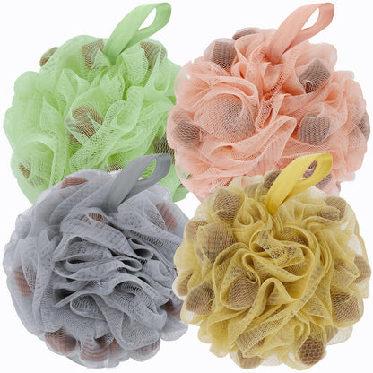 Bath Loofah Shower Sponge Body Back Scrubber Soft Mesh Shower Puffs Exfoliating Loofa for Women & Men Bath Accessories Cleaning Tool (Pack of 4 60G Loofah, Dark Elf)